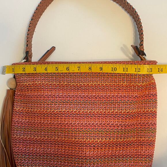 Sondra Roberts Squared Boho Hobo Bag Brown & Orange Multicolor Tassel Braided - Picture 13 of 15